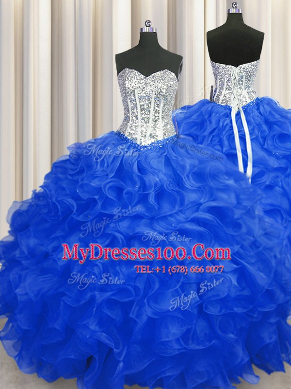 Royal Blue Sleeveless Beading and Ruffles Floor Length Quinceanera Gowns