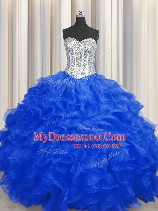Royal Blue Sleeveless Beading and Ruffles Floor Length Quinceanera Gowns