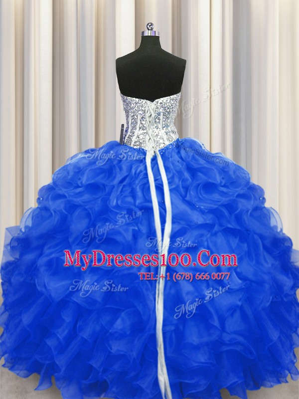 Royal Blue Sleeveless Beading and Ruffles Floor Length Quinceanera Gowns