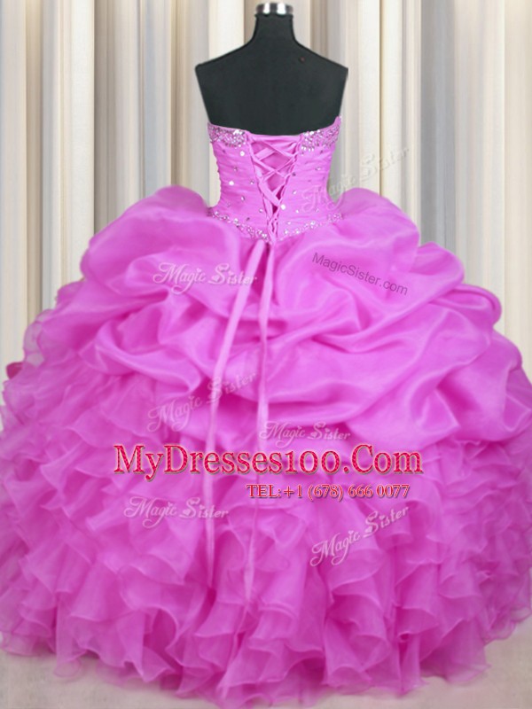 Organza Sleeveless Floor Length 15th Birthday Dress and Beading and Ruffles and Sequins and Ruching