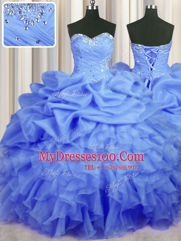 Best Pick Ups Sweetheart Sleeveless Lace Up Quinceanera Gowns Blue Organza