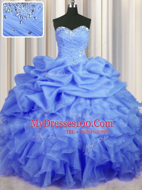 Best Pick Ups Sweetheart Sleeveless Lace Up Quinceanera Gowns Blue Organza