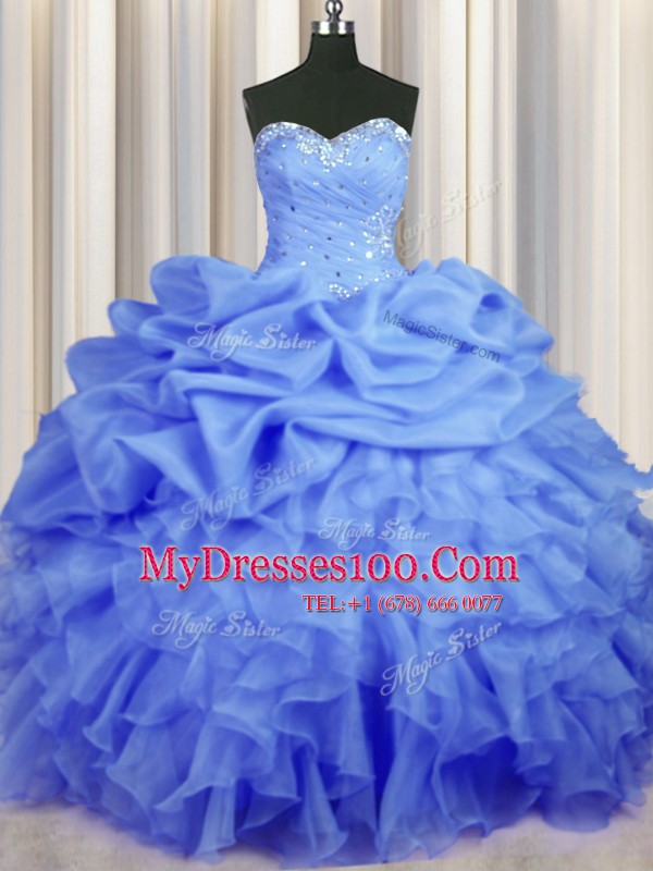 Best Pick Ups Sweetheart Sleeveless Lace Up Quinceanera Gowns Blue Organza