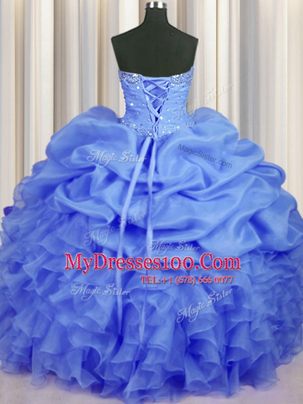 Best Pick Ups Sweetheart Sleeveless Lace Up Quinceanera Gowns Blue Organza