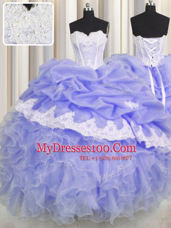 Sleeveless Beading and Appliques and Ruffles and Pick Ups Lace Up Quinceanera Gown