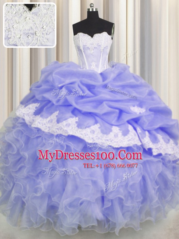 Sleeveless Beading and Appliques and Ruffles and Pick Ups Lace Up Quinceanera Gown
