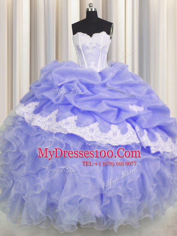 Sleeveless Beading and Appliques and Ruffles and Pick Ups Lace Up Quinceanera Gown