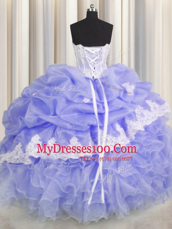Sleeveless Beading and Appliques and Ruffles and Pick Ups Lace Up Quinceanera Gown