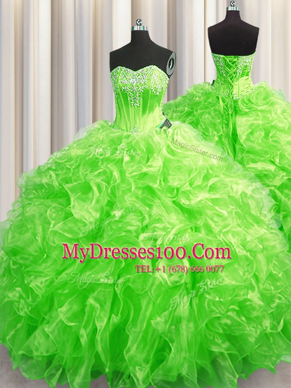 Sweet 16 Dress Organza Sweep Train Sleeveless Beading and Ruffles