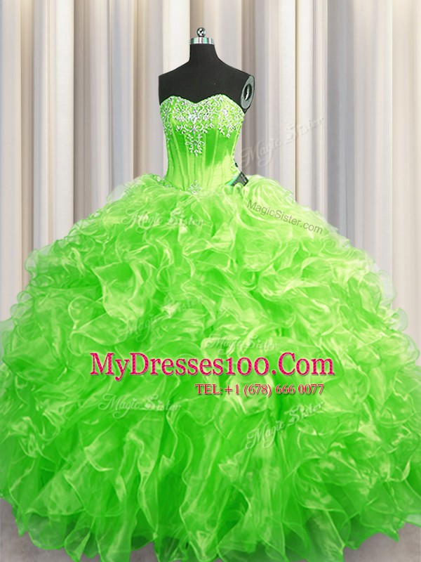 Sweet 16 Dress Organza Sweep Train Sleeveless Beading and Ruffles