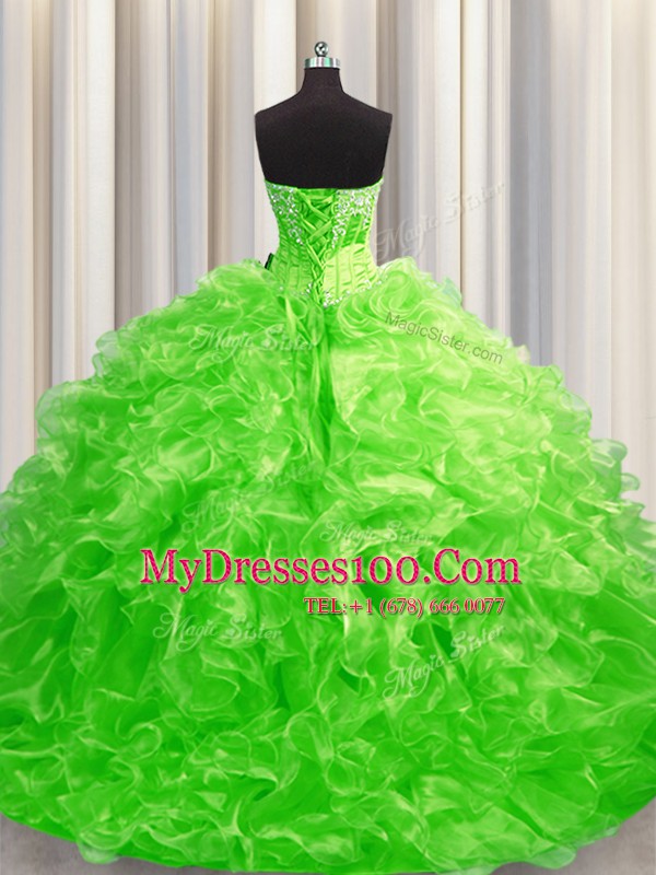 Sweet 16 Dress Organza Sweep Train Sleeveless Beading and Ruffles