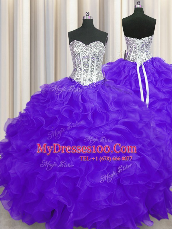 Sleeveless Beading and Ruffles Lace Up Quinceanera Dress