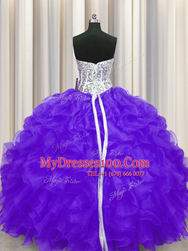 Sleeveless Beading and Ruffles Lace Up Quinceanera Dress