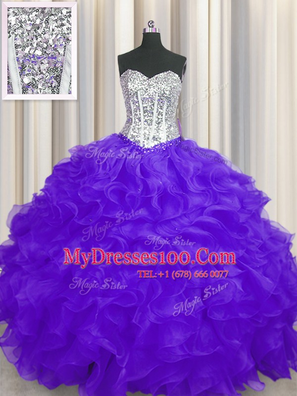 Sleeveless Beading and Ruffles Lace Up Quinceanera Dress