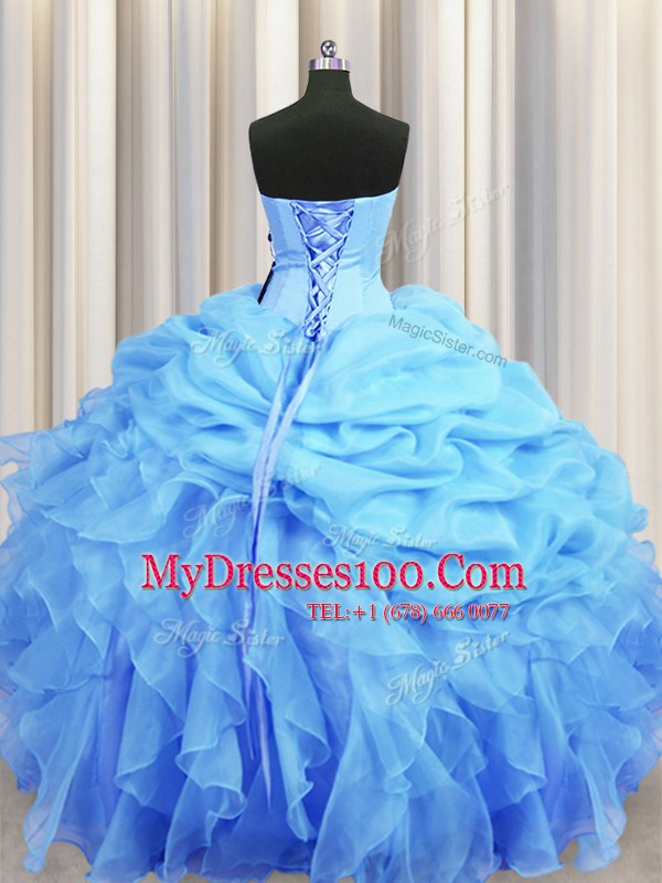 Perfect Sweetheart Sleeveless Organza Sweet 16 Dress Beading and Ruffles and Pick Ups Backless