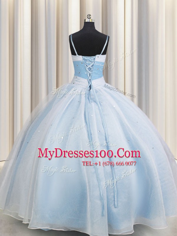 Floor Length Light Blue Vestidos de Quinceanera Spaghetti Straps Sleeveless Lace Up