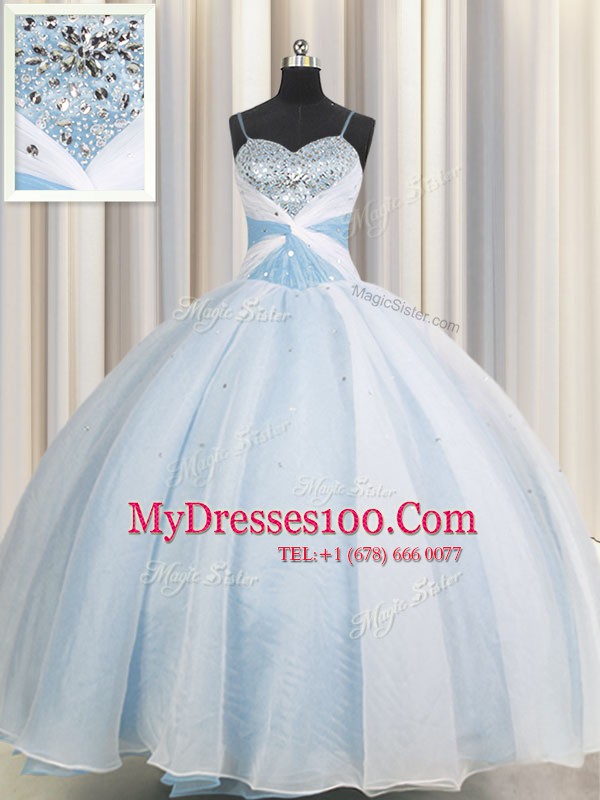 Floor Length Light Blue Vestidos de Quinceanera Spaghetti Straps Sleeveless Lace Up