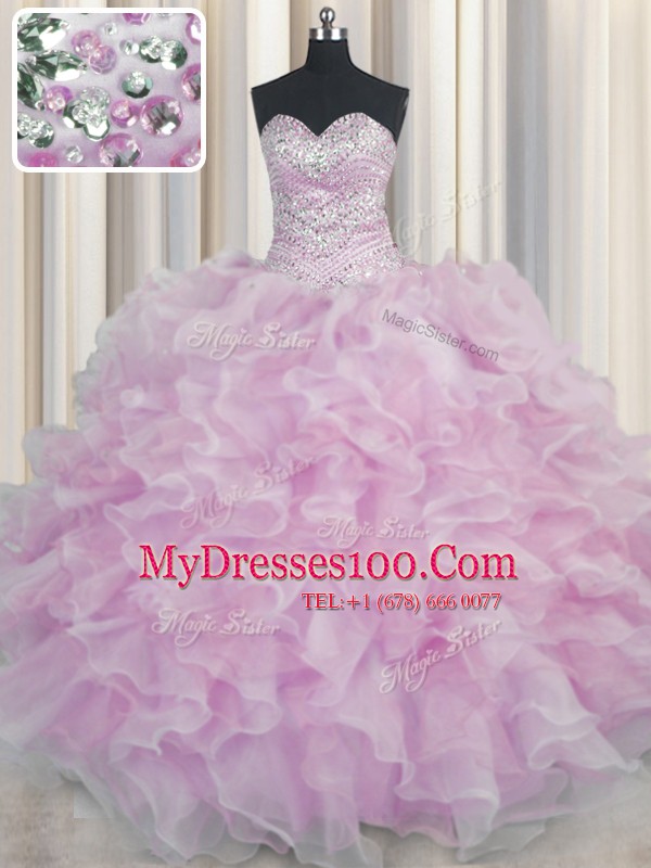 Bling-bling Organza Sleeveless Floor Length Quinceanera Dresses and Beading and Ruffles