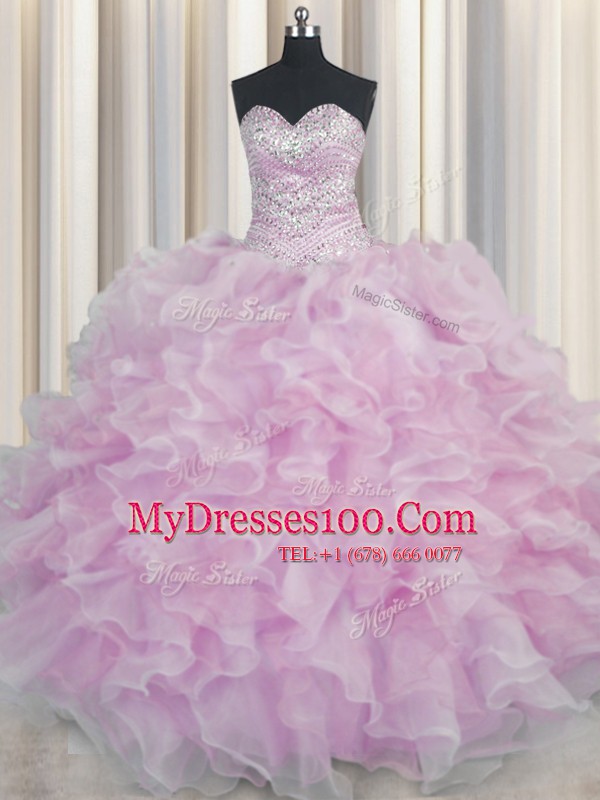 Bling-bling Organza Sleeveless Floor Length Quinceanera Dresses and Beading and Ruffles
