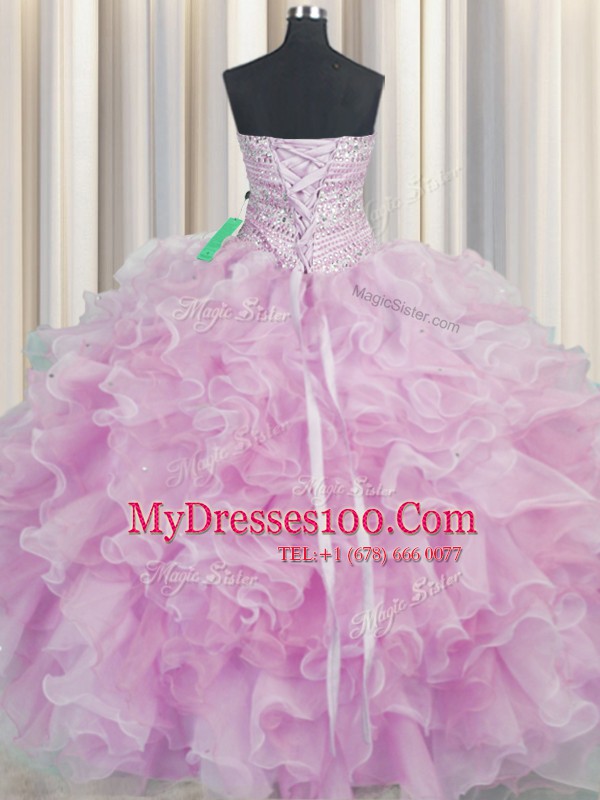 Bling-bling Organza Sleeveless Floor Length Quinceanera Dresses and Beading and Ruffles
