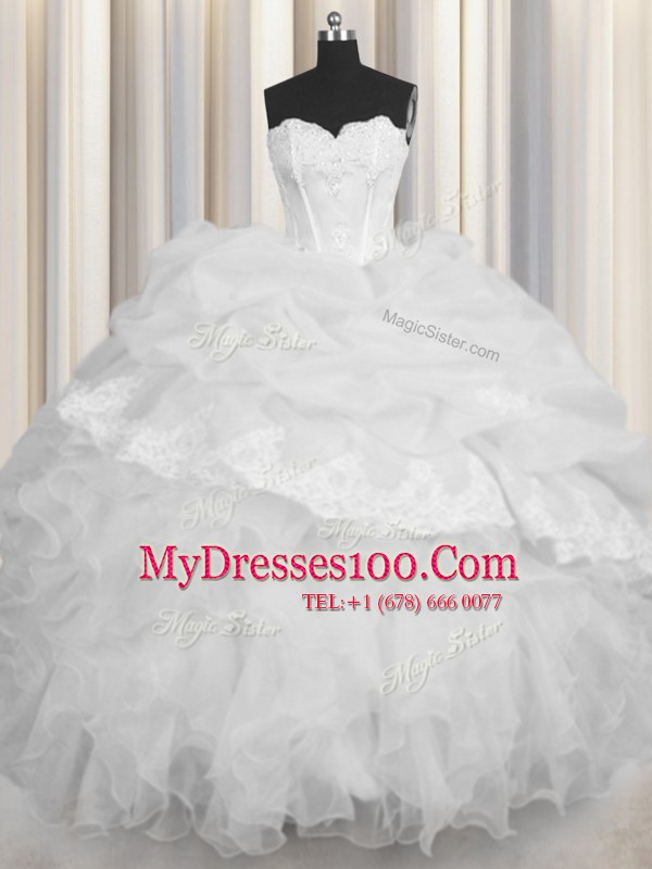 Inexpensive Sweetheart Sleeveless Organza Quinceanera Gown Beading and Appliques and Ruffles and Pick Ups Lace Up
