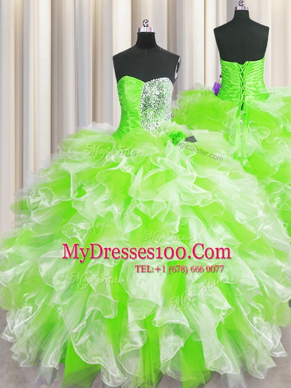 Multi-color Ball Gowns Beading and Ruffles Vestidos de Quinceanera Lace Up Organza Sleeveless Floor Length