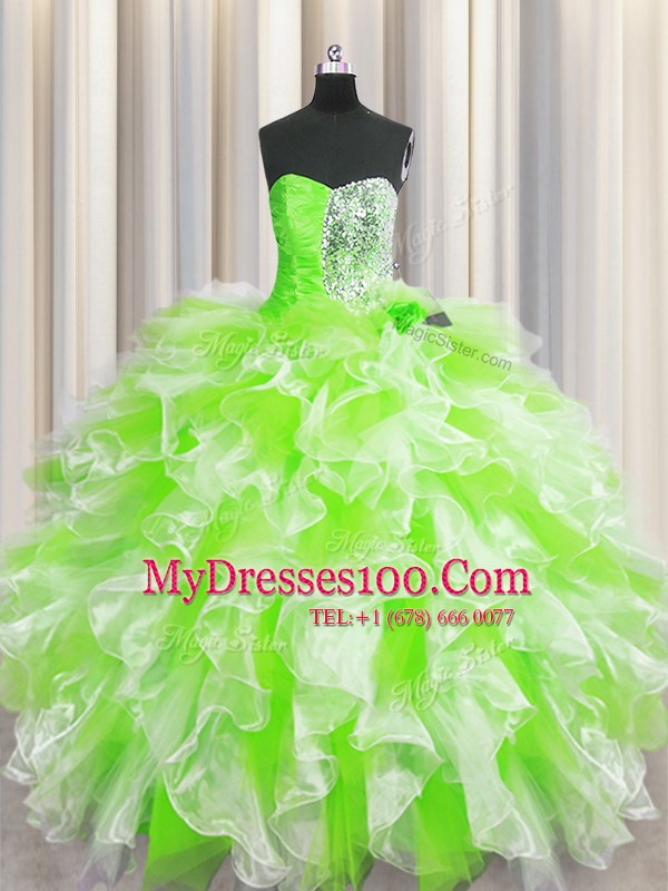 Multi-color Ball Gowns Beading and Ruffles Vestidos de Quinceanera Lace Up Organza Sleeveless Floor Length