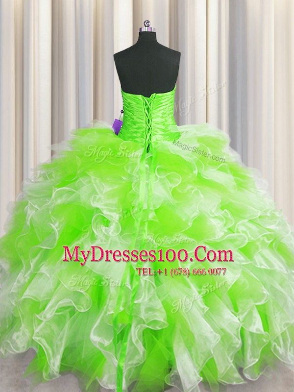 Multi-color Ball Gowns Beading and Ruffles Vestidos de Quinceanera Lace Up Organza Sleeveless Floor Length