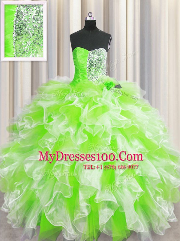 Multi-color Ball Gowns Beading and Ruffles Vestidos de Quinceanera Lace Up Organza Sleeveless Floor Length