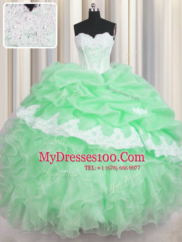 Sweetheart Sleeveless Organza 15 Quinceanera Dress Beading and Appliques and Ruffles and Pick Ups Lace Up