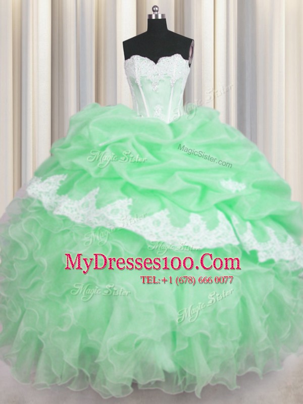 Sweetheart Sleeveless Organza 15 Quinceanera Dress Beading and Appliques and Ruffles and Pick Ups Lace Up