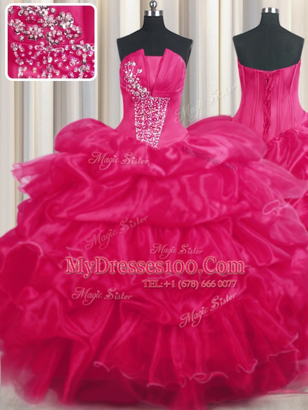 Adorable Sleeveless Lace Up Floor Length Beading and Ruffled Layers and Pick Ups 15 Quinceanera Dress