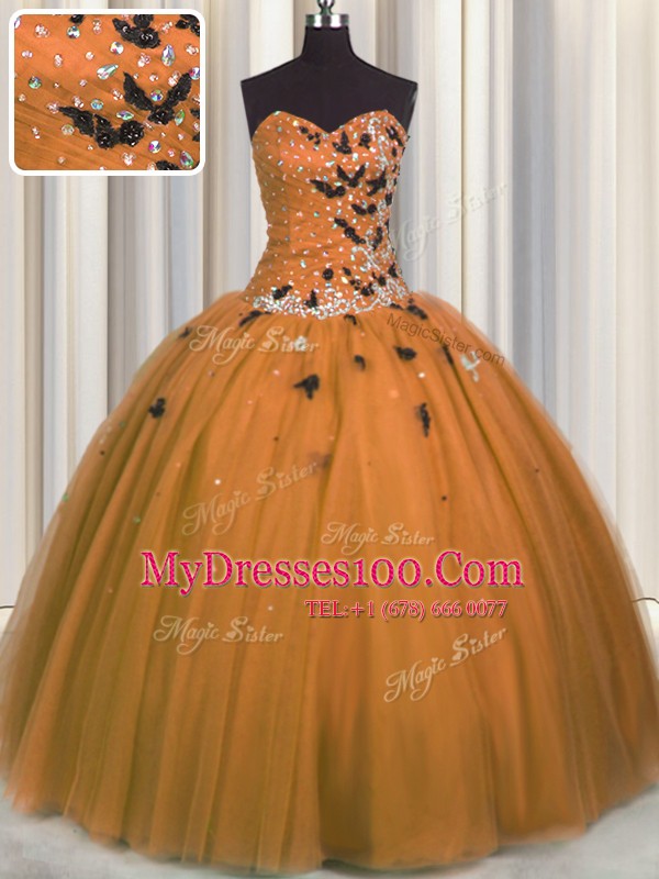 Artistic Rust Red Tulle Lace Up Sweetheart Sleeveless Floor Length Sweet 16 Dresses Beading and Appliques