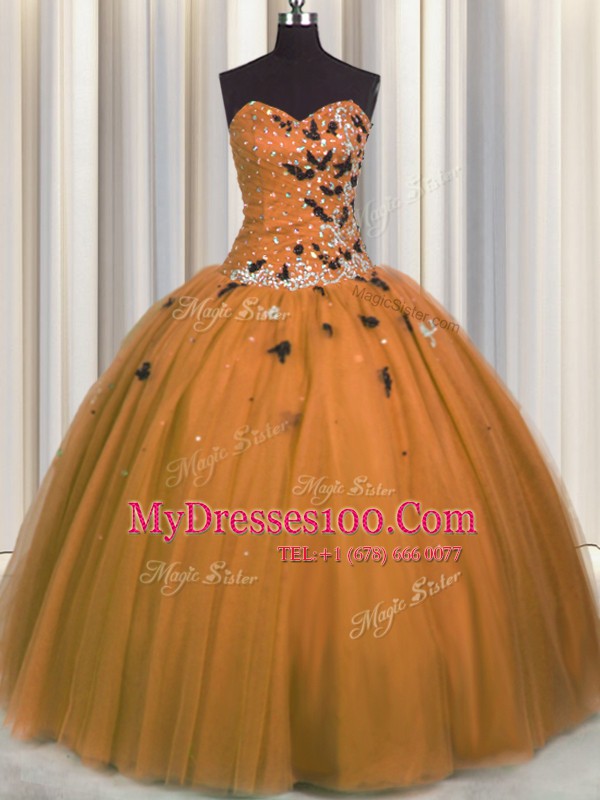 Artistic Rust Red Tulle Lace Up Sweetheart Sleeveless Floor Length Sweet 16 Dresses Beading and Appliques
