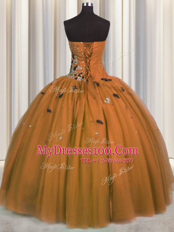 Artistic Rust Red Tulle Lace Up Sweetheart Sleeveless Floor Length Sweet 16 Dresses Beading and Appliques