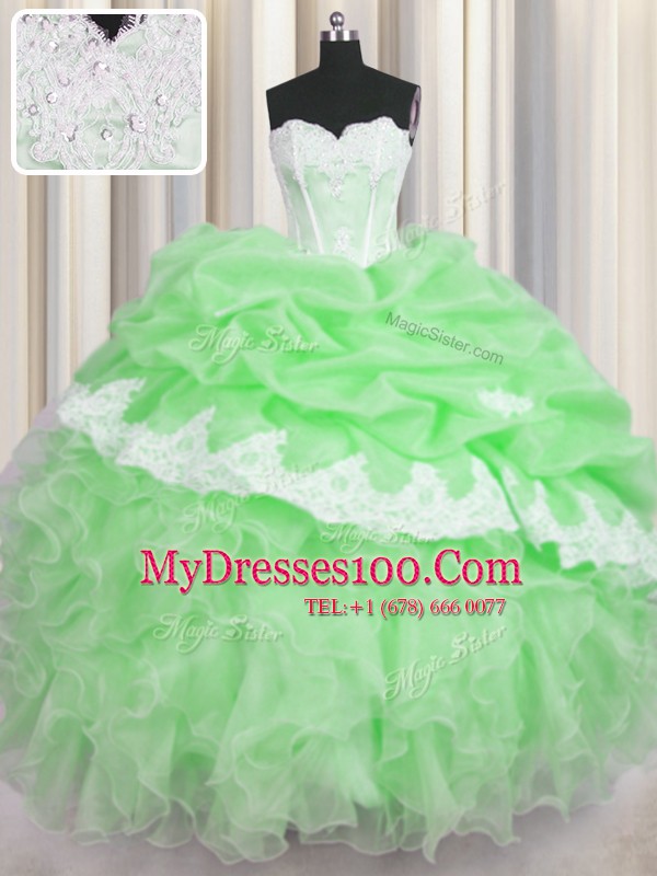 Sweetheart Sleeveless Organza Quinceanera Dress Beading and Appliques and Ruffles and Pick Ups Lace Up