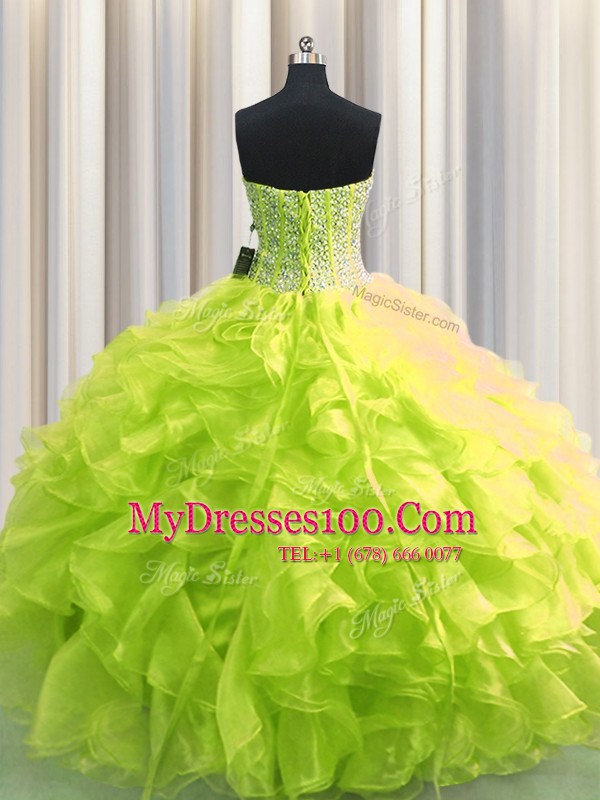Artistic Visible Boning Organza Sleeveless Floor Length Quinceanera Gowns and Beading and Ruffles