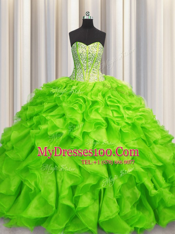 Visible Boning Sweetheart Lace Up Beading and Ruffles Sweet 16 Dress Sleeveless