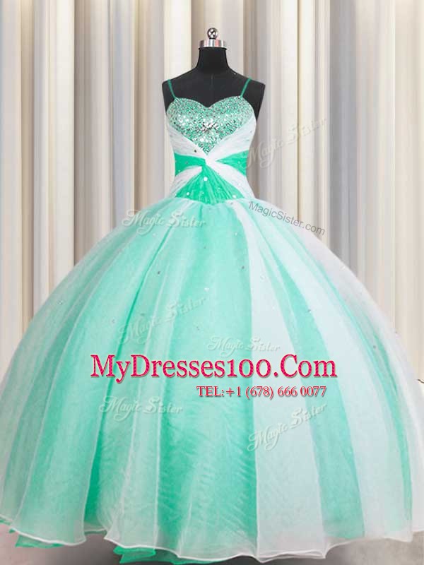 Fashionable Floor Length Apple Green Quinceanera Dresses Spaghetti Straps Sleeveless Lace Up