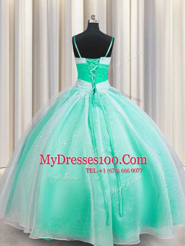Fashionable Floor Length Apple Green Quinceanera Dresses Spaghetti Straps Sleeveless Lace Up
