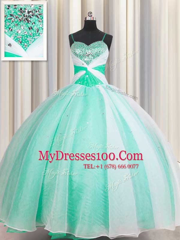 Fashionable Floor Length Apple Green Quinceanera Dresses Spaghetti Straps Sleeveless Lace Up