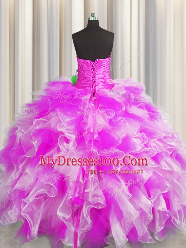 Glorious Multi-color Ball Gowns Sweetheart Sleeveless Organza Floor Length Lace Up Beading and Ruffles and Ruching Quinceanera Gown