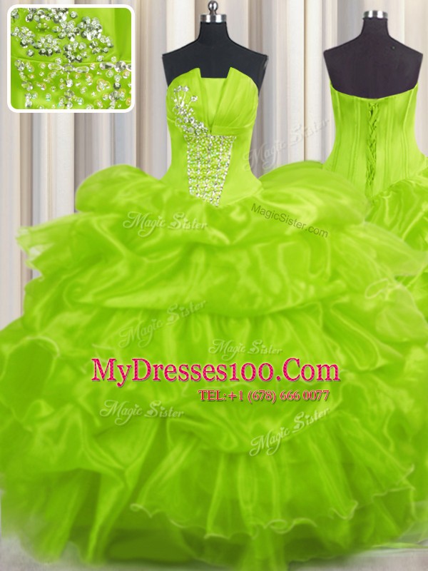 Pick Ups Ball Gowns Quinceanera Gown Strapless Organza Sleeveless Floor Length Lace Up