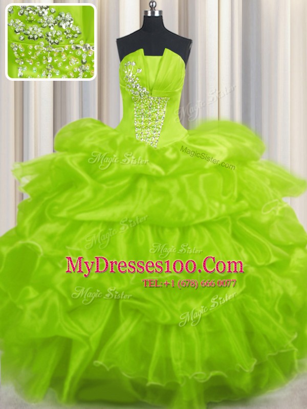 Pick Ups Ball Gowns Quinceanera Gown Strapless Organza Sleeveless Floor Length Lace Up