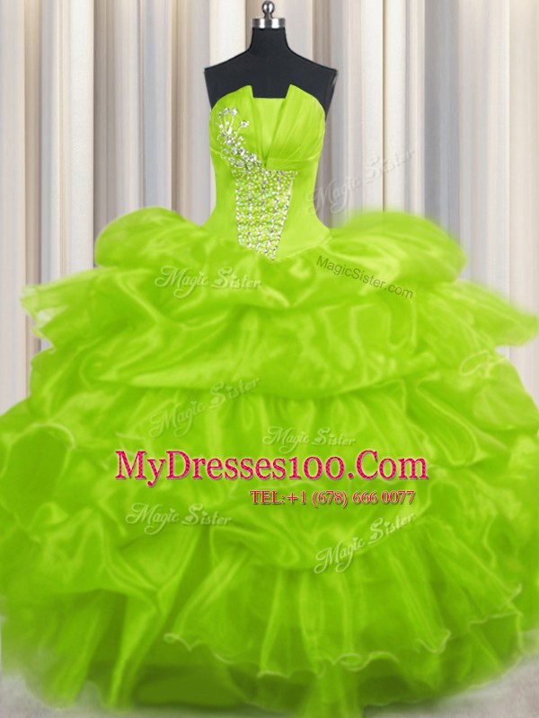 Pick Ups Ball Gowns Quinceanera Gown Strapless Organza Sleeveless Floor Length Lace Up