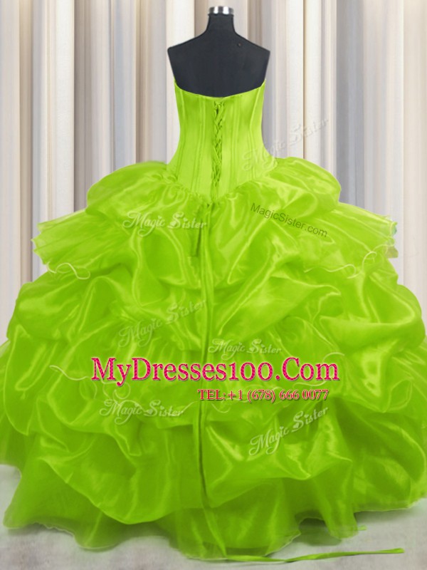 Pick Ups Ball Gowns Quinceanera Gown Strapless Organza Sleeveless Floor Length Lace Up
