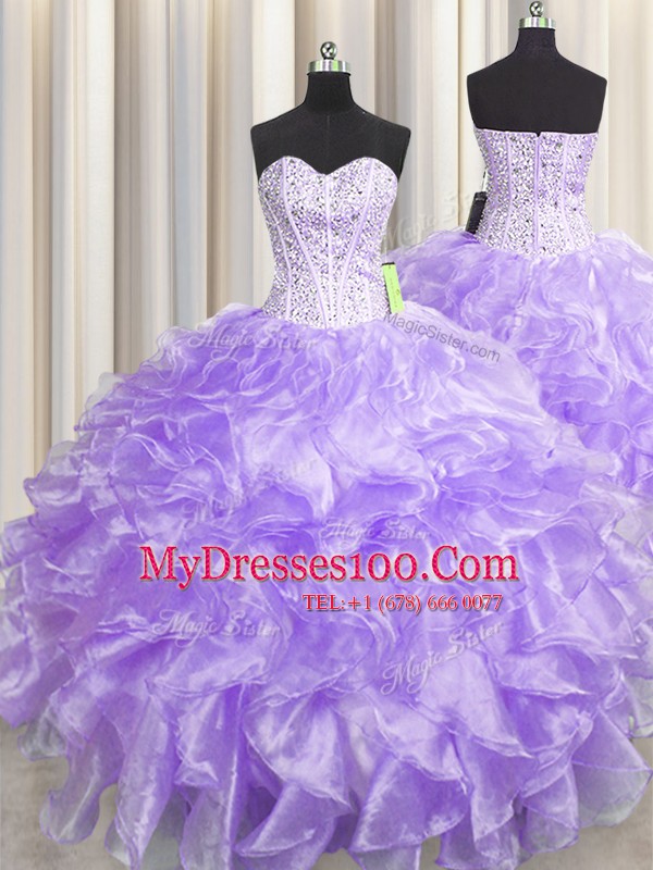 Gorgeous Visible Boning Zipper Up Floor Length Ball Gowns Sleeveless Lavender Sweet 16 Dress Zipper