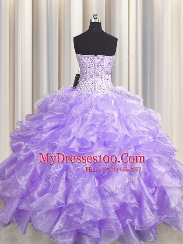 Gorgeous Visible Boning Zipper Up Floor Length Ball Gowns Sleeveless Lavender Sweet 16 Dress Zipper
