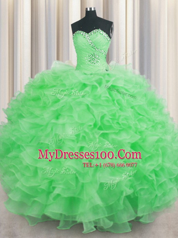 Traditional Sleeveless Floor Length Beading and Ruffles Lace Up Quinceanera Dress with
