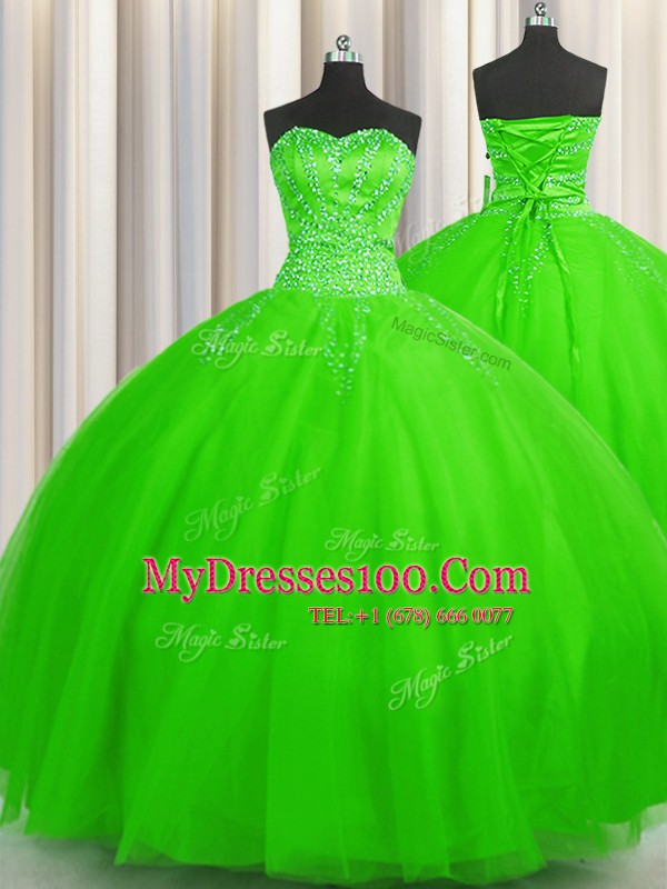New Style Puffy Skirt Ball Gowns Sweetheart Sleeveless Tulle Floor Length Lace Up Beading Sweet 16 Quinceanera Dress